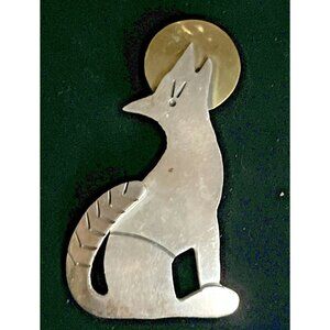 Vintage Taxco Sterling Silver Wolf Howling at Moon Brooch 14.6g 2.5" Long